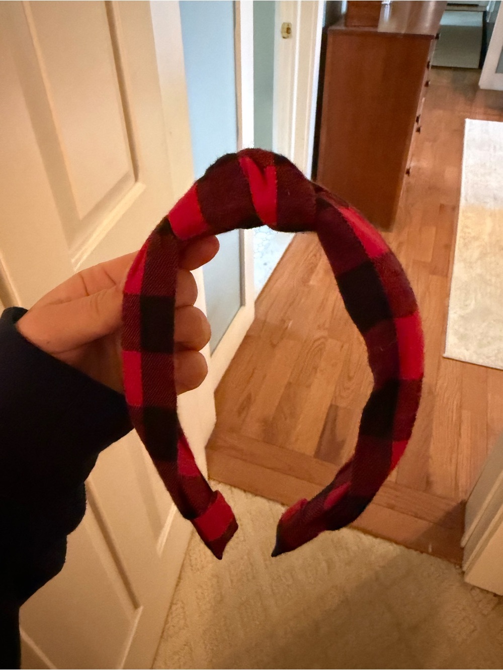 Plaid Knot Headband in Red and Black